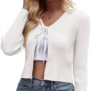 White Ribbed Knit Cardigan